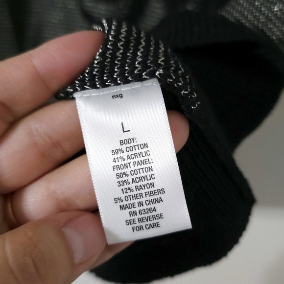 ROZ & ALI Half Sleeve Black Knit Sweater Blouse Metallic Jaquard Filagree Front - Picture 10 of 14